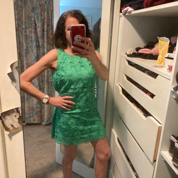 Tahari by Arthur S Levine Kelly Green Flirty Lined Lace Sheath Dress Vintage 6 - Picture 2 of 8